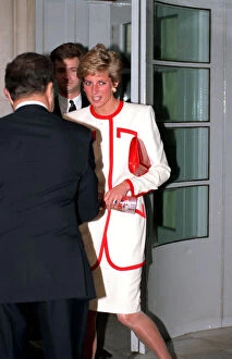 Images Dated 1st May 1991: PRINCESS DIANA WEARING WHITE SUIT WITH RED TRIM MAY 1991 CODE