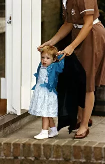 Images Dated 11th September 1991: Princess Eugenie walking with her nanny on Princess Beatrces first day at school