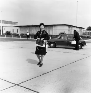 Princess Margaret in Girl Guide uniform leaving Heathrow Airport to fly to Shawbury Princess Margaret in Girl Guide uniform leaving Heathrow Airport to fly to Shawbury