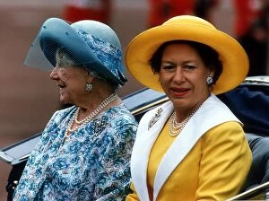 Images Dated 13th June 1993: Princess Margaret and the Queen Mother June 1993 ride in an open carriage during