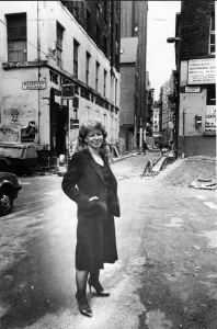 Project Manager Christine Hall with Matthew Street in the background Project Manager Christine Hall with Matthew Street in the background