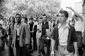 Images Dated 30th July 1977: Punk Rocker and Teddy Boy youths in Kings Road, London