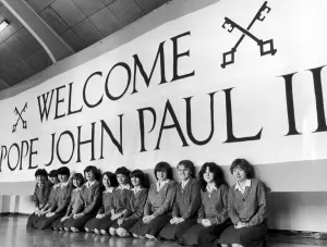 Pupils at Chorlton Convent School make Papal Banner ahead of Pope John Paul II Mass at Pupils at Chorlton Convent School make Papal Banner ahead of Pope John Paul II Mass at