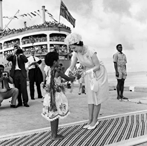 Queen Elizabeth II arrives in Suva, Fiji from the Royal yacht Queen Elizabeth II arrives in Suva, Fiji from the Royal yacht