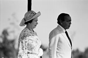 Images Dated 1st October 1980: Queen Elizabeth II leaving Morocco. The Queen is accompanied by King Hassan II