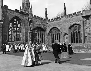 Queen Elizabeth II and Prince Philip, Duke of Edinburgh visit the old Cathedral in Queen Elizabeth II and Prince Philip, Duke of Edinburgh visit the old Cathedral in