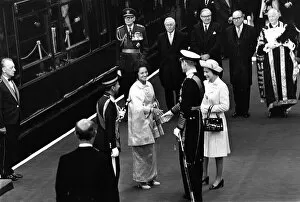 Queen Elizabeth II and Prince Philip greeting their majesties The Yang Di-Pertuan Agong