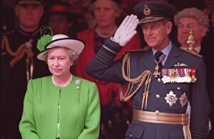1991 Gallery: Queen Elizabeth II and Prince Philip during the Gulf War parade at Buckingham Palace