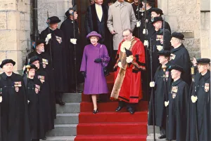 Images Dated 28th November 1991: Queen Elizabeth II and Prince Philip visit Durham - The mayors pike-bearers