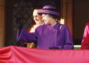 Images Dated 28th November 1991: Queen Elizabeth II and Prince Philip visit Durham - Waving to the crowds at Durham Castle