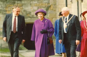 Images Dated 28th November 1991: Queen Elizabeth II and Prince Philip visit Durham - The Queen leaving Durham Castle with