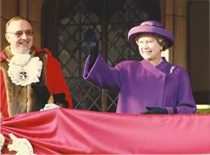 Images Dated 28th November 1991: Queen Elizabeth II and Prince Philip visit Durham - Waving to the crowds at Durham Castle