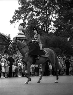 Queen Elizabeth II rides her horse sidesaddle June 1953 towards horseguards parade Queen Elizabeth II rides her horse sidesaddle June 1953 towards horseguards parade