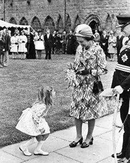 Queen Elizabeth II, visiting Hexham Abbey, is greeted by Heather Jackson Queen Elizabeth II, visiting Hexham Abbey, is greeted by Heather Jackson