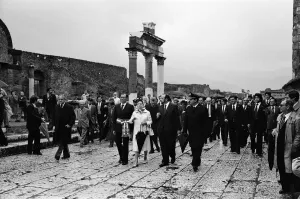 Images Dated 19th October 1980: Queen Elizabeth II visits the ruins of Pompeii, Italy. 19th October 1980