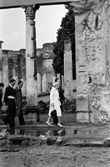 Images Dated 19th October 1980: Queen Elizabeth II visits the ruins of Pompeii, Italy. 19th October 1980