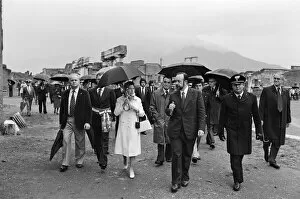 Images Dated 19th October 1980: Queen Elizabeth II visits the ruins of Pompeii, Italy. 19th October 1980