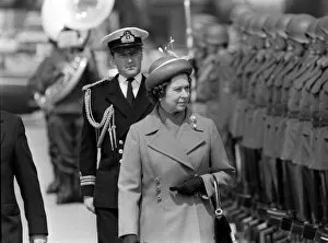 Images Dated 1st May 1980: The Queen May 1980 on a state visit to Switzerland, she inspects troops at the Berne