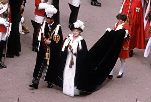 Queen Mother And Prince Charles In Garter Procession At Windsor