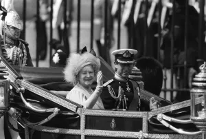 The Queen Mother and Prince Charles travelling along the Strand to St Pauls Cathedral for The Queen Mother and Prince Charles travelling along the Strand to St Pauls Cathedral for