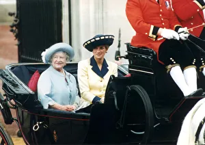 Queen Mother with Princess Diana leaving Buckingham Palace in a Royal carriage Queen Mother with Princess Diana leaving Buckingham Palace in a Royal carriage