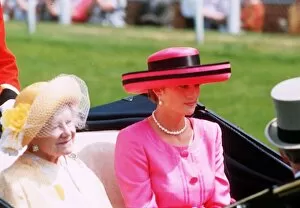 Queen Mother and Princess Diana at Royal Ascot. 17th June 1992