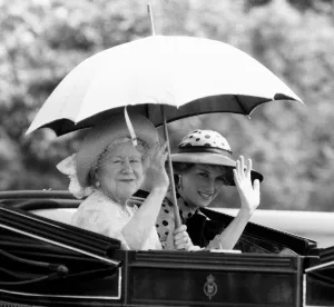 The Queen Mother and Princess Diana wave from their open carriage as they attend Royal The Queen Mother and Princess Diana wave from their open carriage as they attend Royal
