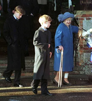 Queen Mother at Sandringham with William and Harry Queen Mother at Sandringham with William and Harry