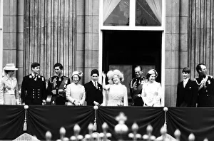 Queen Mother waving to the crowds from the balcony at Buckingham Palace following a Queen Mother waving to the crowds from the balcony at Buckingham Palace following a