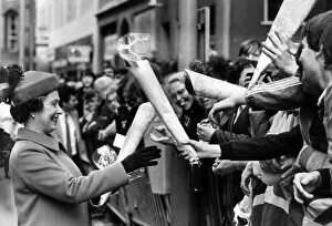 Images Dated 5th May 1982: The Queen visits Manchester, 5th May 1982. Receiving bunches of flowers