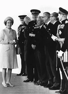 The Queen waits to greet Queen Margrethe at Windsor. May 1974 With her are