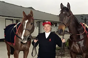 Racehorse trainer Jenny Pitman with 1992 Cheltenham Gold Cup winner ' Racehorse trainer Jenny Pitman with 1992 Cheltenham Gold Cup winner '