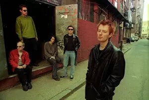 Images Dated 17th April 1996: Radiohead pop group to play at T in the Park standing doorway back alley April 1996