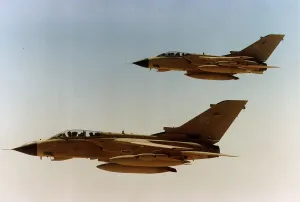 Two RAF Panavia Tornado F3 fighters on patrol during the Gulf War Two RAF Panavia Tornado F3 fighters on patrol during the Gulf War