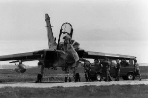 RAF Panavia Tornado GR1 Aug 1987 is prepared for flight by it's ground crew RAF Panavia Tornado GR1 Aug 1987 is prepared for flight by it's ground crew