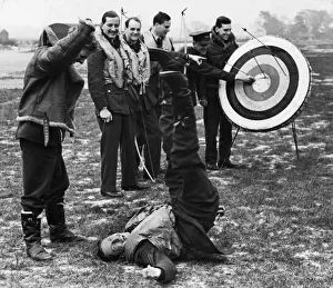 RAF pilots and crew enjoy some time out between missions with a round of archery at their RAF pilots and crew enjoy some time out between missions with a round of archery at their