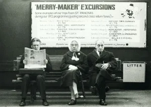 Railway travel April 1972 Railway Passengers wait for a train at St Railway travel April 1972 Railway Passengers wait for a train at St