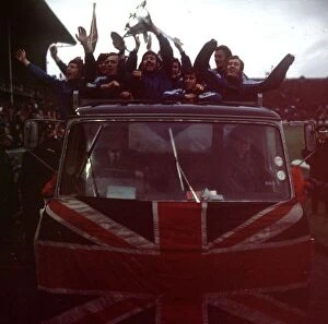 Rangers players parade around Ibrox Park on lorry with the European Cup Winners Cup