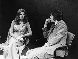 Images Dated 8th November 1972: Raquel Welch and Michael Parkinson chat show host - November 1972 On his the BBC