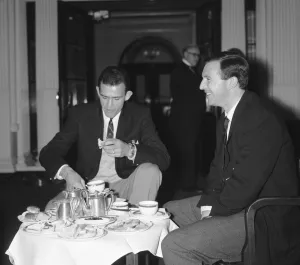 Ray Charnley of Blackpool (left), tucks into a plate of toast Ray Charnley of Blackpool (left), tucks into a plate of toast