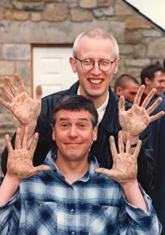 Images Dated 30th April 1996: Ray Laidlaw and Marty Craggs of the group Lindisfarne lend a helping hand to the Rainbow