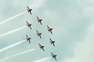 Images Dated 1st August 1993: The Red Arrows, RAF Aerobatic Team, performing at the 1993 500 CC British Motorcycle
