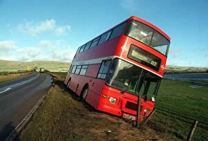 Images Dated 7th November 1996: A red number 87 bus which was blown off the road at Kirkintilloch en route to Glasgow