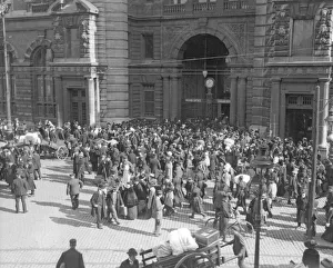 Refugees from the advancing Germans gather outside the Central Railway Station in Antwerp Refugees from the advancing Germans gather outside the Central Railway Station in Antwerp