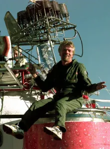 Richard Branson on top of his Balloon capsule December 1997 with a small weather test Richard Branson on top of his Balloon capsule December 1997 with a small weather test