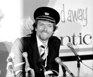 Images Dated 21st June 1984: Richard Branson at a press conference before the inaugural flight of his Virgin Atlantic