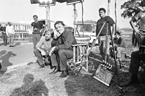 Richard Burton between takes during location filming of 'The Villain'