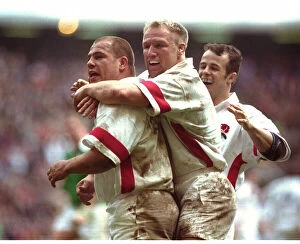 Images Dated 4th April 1998: Richard Cockerill is congratulated after scoring for England by Neil Back