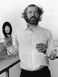 Richard Harris Irish actor holding copy of pop single 1972 Richard Harris Irish actor holding copy of pop single 1972