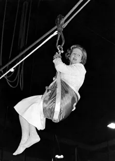 Up she rises. In the swing is Mrs. Thatcher. January 1979 P009501 Up she rises. In the swing is Mrs. Thatcher. January 1979 P009501